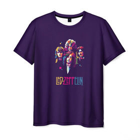 Мужская футболка 3D с принтом Led Zeppelin Color в Тюмени, 100% полиэфир | прямой крой, круглый вырез горловины, длина до линии бедер | рок