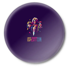 Значок с принтом Led Zeppelin Color в Тюмени,  металл | круглая форма, металлическая застежка в виде булавки | рок