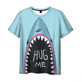 Мужская футболка 3D с принтом Обними Меня / Акула в Тюмени, 100% полиэфир | прямой крой, круглый вырез горловины, длина до линии бедер | hug me | shark | челюсти