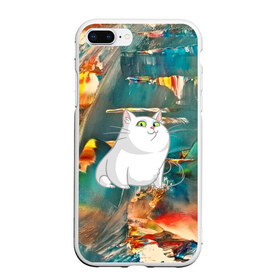 Чехол для iPhone 7Plus/8 Plus матовый с принтом Белый котик в Тюмени, Силикон | Область печати: задняя сторона чехла, без боковых панелей | cat | арт | взгляд | кот | кот хипстер | котёнок | котятки | котятушки | кошечки | кошка | мордочка