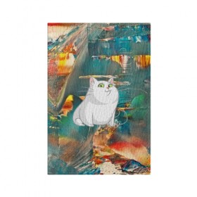 Обложка для паспорта матовая кожа с принтом Белый котик в Тюмени, натуральная матовая кожа | размер 19,3 х 13,7 см; прозрачные пластиковые крепления | cat | арт | взгляд | кот | кот хипстер | котёнок | котятки | котятушки | кошечки | кошка | мордочка