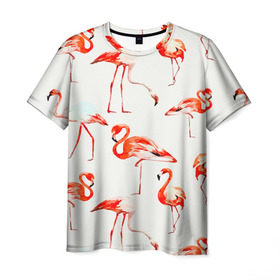Мужская футболка 3D с принтом Фламинго в Тюмени, 100% полиэфир | прямой крой, круглый вырез горловины, длина до линии бедер | арт | птицы | текстура | фламинго