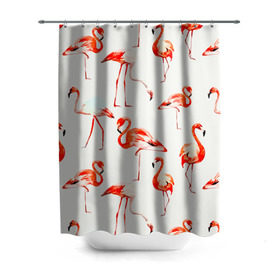 Штора 3D для ванной с принтом Фламинго в Тюмени, 100% полиэстер | плотность материала — 100 г/м2. Стандартный размер — 146 см х 180 см. По верхнему краю — пластиковые люверсы для креплений. В комплекте 10 пластиковых колец | арт | птицы | текстура | фламинго