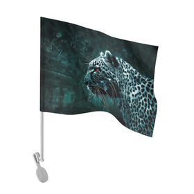 Флаг для автомобиля с принтом Леопард неоновый в Тюмени, 100% полиэстер | Размер: 30*21 см | гепард | леопард | темный | хищник