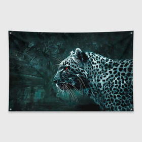 Флаг-баннер с принтом Леопард в Тюмени, 100% полиэстер | размер 67 х 109 см, плотность ткани — 95 г/м2; по краям флага есть четыре люверса для крепления | гепард | леопард | темный | хищник