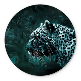 Коврик круглый с принтом Леопард неоновый в Тюмени, резина и полиэстер | круглая форма, изображение наносится на всю лицевую часть | гепард | леопард | темный | хищник