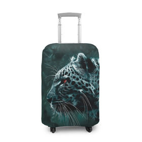 Чехол для чемодана 3D с принтом Леопард неоновый в Тюмени, 86% полиэфир, 14% спандекс | двустороннее нанесение принта, прорези для ручек и колес | гепард | леопард | темный | хищник