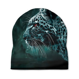 Шапка 3D с принтом Леопард неоновый в Тюмени, 100% полиэстер | универсальный размер, печать по всей поверхности изделия | гепард | леопард | темный | хищник