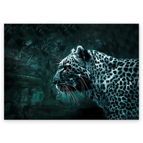 Поздравительная открытка с принтом Леопард в Тюмени, 100% бумага | плотность бумаги 280 г/м2, матовая, на обратной стороне линовка и место для марки
 | гепард | леопард | темный | хищник