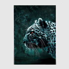 Постер с принтом Леопард в Тюмени, 100% бумага
 | бумага, плотность 150 мг. Матовая, но за счет высокого коэффициента гладкости имеет небольшой блеск и дает на свету блики, но в отличии от глянцевой бумаги не покрыта лаком | гепард | леопард | темный | хищник