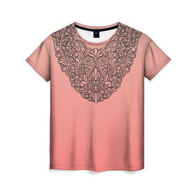 Женская футболка 3D с принтом Кружевной воротник в Тюмени, 100% полиэфир ( синтетическое хлопкоподобное полотно) | прямой крой, круглый вырез горловины, длина до линии бедер | градиент | имитация | розовый