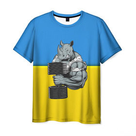 Мужская футболка 3D с принтом Спортивный носорог в Тюмени, 100% полиэфир | прямой крой, круглый вырез горловины, длина до линии бедер | abstraction | grunge | абстракция | два цвета | краска | носорог | украинец | я украинец