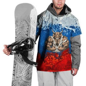 Накидка на куртку 3D с принтом Бык триколор в Тюмени, 100% полиэстер |  | Тематика изображения на принте: abstraction | grunge | абстракция | буйвол | бык | краска | русский | триколор | я русский