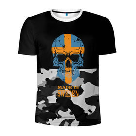 Мужская футболка 3D спортивная с принтом Made in Sweden в Тюмени, 100% полиэстер с улучшенными характеристиками | приталенный силуэт, круглая горловина, широкие плечи, сужается к линии бедра | camouflage | made in sweden | skull | абстракция | города | камуфляж | нация | страны | текстуры | череп | швеция