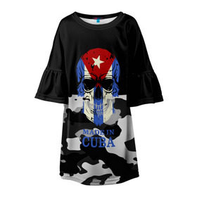 Детское платье 3D с принтом Made in Cuba в Тюмени, 100% полиэстер | прямой силуэт, чуть расширенный к низу. Круглая горловина, на рукавах — воланы | Тематика изображения на принте: camouflage | made in cuba | skull | абстракция | города | камуфляж | куба | нация | страны | текстуры | череп