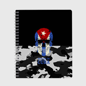 Тетрадь с принтом Made in Cuba в Тюмени, 100% бумага | 48 листов, плотность листов — 60 г/м2, плотность картонной обложки — 250 г/м2. Листы скреплены сбоку удобной пружинной спиралью. Уголки страниц и обложки скругленные. Цвет линий — светло-серый
 | Тематика изображения на принте: camouflage | made in cuba | skull | абстракция | города | камуфляж | куба | нация | страны | текстуры | череп