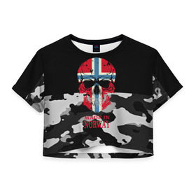 Женская футболка 3D укороченная с принтом Made in Norway в Тюмени, 100% полиэстер | круглая горловина, длина футболки до линии талии, рукава с отворотами | camouflage | made in norway | skull | абстракция | города | камуфляж | нация | норвегия | страны | текстуры | череп