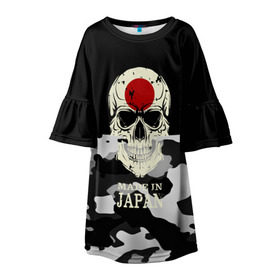 Детское платье 3D с принтом Made in Japan в Тюмени, 100% полиэстер | прямой силуэт, чуть расширенный к низу. Круглая горловина, на рукавах — воланы | Тематика изображения на принте: camouflage | made in japan | skull | абстракция | города | камуфляж | нация | страны | текстуры | череп | япония