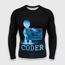 Мужской рашгард 3D с принтом Coder   программист кодировщик в Тюмени,  |  | it | programmer | голова | загрузка | код | надпись | неоновый | ноги | программный | руки | светящийся | страница | технологии | хакер | человек | человечек | шифровальщик | экран