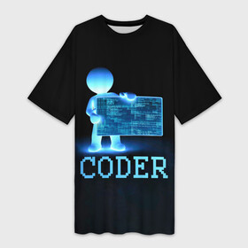 Платье-футболка 3D с принтом Coder   программист кодировщик в Тюмени,  |  | it | programmer | голова | загрузка | код | надпись | неоновый | ноги | программный | руки | светящийся | страница | технологии | хакер | человек | человечек | шифровальщик | экран