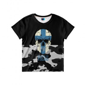 Детская футболка 3D с принтом Made in Finland в Тюмени, 100% гипоаллергенный полиэфир | прямой крой, круглый вырез горловины, длина до линии бедер, чуть спущенное плечо, ткань немного тянется | camouflage | made in finland | skull | абстракция | города | камуфляж | нация | страны | текстуры | череп