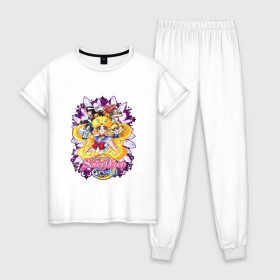 Женская пижама хлопок с принтом Sailor Moon Crystal в Тюмени, 100% хлопок | брюки и футболка прямого кроя, без карманов, на брюках мягкая резинка на поясе и по низу штанин | sailor moon | аниме | анимэ | волосы | глаза | девочка | косы | луна в матроске | месяц | мультик | мультсериал | мультфильм | се | сейлор | сейлор ви | сейлор винера | сейлор марс | сейлор меркурий