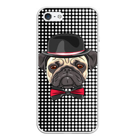 Чехол для iPhone 5/5S матовый с принтом Mr Pug в Тюмени, Силикон | Область печати: задняя сторона чехла, без боковых панелей | animal | dog | pet | pug | puppy | арт | горошек | джентльмен | животные | кружочки | мопс | мопсик | пес | собаки | текстура | французский бульдог