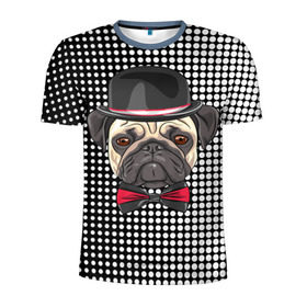 Мужская футболка 3D спортивная с принтом Mr. Pug в Тюмени, 100% полиэстер с улучшенными характеристиками | приталенный силуэт, круглая горловина, широкие плечи, сужается к линии бедра | animal | dog | pet | pug | puppy | арт | горошек | джентльмен | животные | кружочки | мопс | мопсик | пес | собаки | текстура | французский бульдог