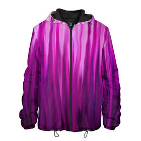 Мужская куртка 3D с принтом фиолетово-черные краски в Тюмени, ткань верха — 100% полиэстер, подклад — флис | прямой крой, подол и капюшон оформлены резинкой с фиксаторами, два кармана без застежек по бокам, один большой потайной карман на груди. Карман на груди застегивается на липучку | color | violet | акварель | краски | полосы | фиолетовый | цвет | черный | ярко