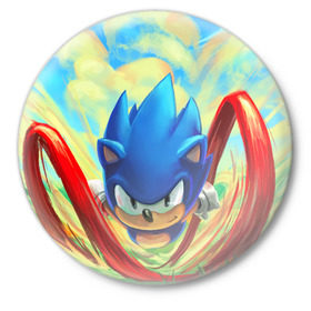 Значок с принтом Sonic в Тюмени,  металл | круглая форма, металлическая застежка в виде булавки | sega | sonic | sonic mania | ежик | сега | соник