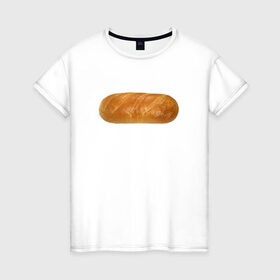 Женская футболка хлопок с принтом Батон белого в Тюмени, 100% хлопок | прямой крой, круглый вырез горловины, длина до линии бедер, слегка спущенное плечо | батон | хлеб