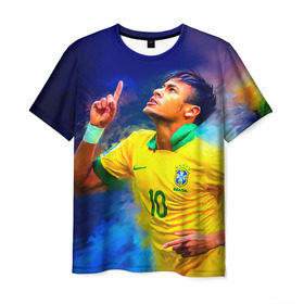 Мужская футболка 3D с принтом Neymar в Тюмени, 100% полиэфир | прямой крой, круглый вырез горловины, длина до линии бедер | neymar | неймар | сборная бразилии