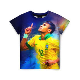 Детская футболка 3D с принтом Neymar в Тюмени, 100% гипоаллергенный полиэфир | прямой крой, круглый вырез горловины, длина до линии бедер, чуть спущенное плечо, ткань немного тянется | Тематика изображения на принте: neymar | неймар | сборная бразилии