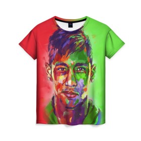 Женская футболка 3D с принтом Neymar в Тюмени, 100% полиэфир ( синтетическое хлопкоподобное полотно) | прямой крой, круглый вырез горловины, длина до линии бедер | neymar | неймар | сборная бразилии