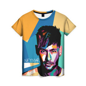 Женская футболка 3D с принтом Neymar в Тюмени, 100% полиэфир ( синтетическое хлопкоподобное полотно) | прямой крой, круглый вырез горловины, длина до линии бедер | neymar | неймар | сборная бразилии