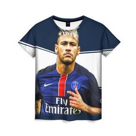 Женская футболка 3D с принтом Neymar в Тюмени, 100% полиэфир ( синтетическое хлопкоподобное полотно) | прямой крой, круглый вырез горловины, длина до линии бедер | neymar | psg | неймар | псж | сборная бразилии