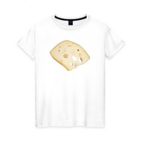 Женская футболка хлопок с принтом Ломтик сыра в Тюмени, 100% хлопок | прямой крой, круглый вырез горловины, длина до линии бедер, слегка спущенное плечо | 