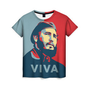 Женская футболка 3D с принтом Фидель Кастро в Тюмени, 100% полиэфир ( синтетическое хлопкоподобное полотно) | прямой крой, круглый вырез горловины, длина до линии бедер | Тематика изображения на принте: cuba | fidel | диктатор | коммунизм | куба | президент | фидель