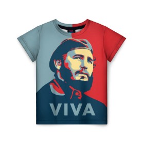 Детская футболка 3D с принтом Фидель Кастро в Тюмени, 100% гипоаллергенный полиэфир | прямой крой, круглый вырез горловины, длина до линии бедер, чуть спущенное плечо, ткань немного тянется | Тематика изображения на принте: cuba | fidel | диктатор | коммунизм | куба | президент | фидель