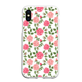 Чехол для iPhone XS Max матовый с принтом РОЗЫ ПАТТЕРН ROSES PATTERN в Тюмени, Силикон | Область печати: задняя сторона чехла, без боковых панелей | Тематика изображения на принте: абстракция | коллаж | паттерн | растения | розы | цветы