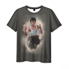 Мужская футболка 3D с принтом Брюс Ли в Тюмени, 100% полиэфир | прямой крой, круглый вырез горловины, длина до линии бедер | Тематика изображения на принте: актер | блюс | боец | каратэ | кунг фу | ли | спорт