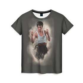 Женская футболка 3D с принтом Брюс Ли в Тюмени, 100% полиэфир ( синтетическое хлопкоподобное полотно) | прямой крой, круглый вырез горловины, длина до линии бедер | актер | блюс | боец | каратэ | кунг фу | ли | спорт