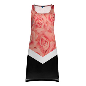 Платье-майка 3D с принтом Розы (в цвете)  в Тюмени, 100% полиэстер | полуприлегающий силуэт, широкие бретели, круглый вырез горловины, удлиненный подол сзади. | flowers | абстракция | растения | розовы | розы | треугольник | цветы | черно белый