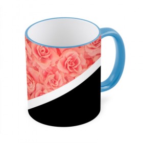 Кружка 3D с принтом Розы (в цвете) в Тюмени, керамика | ёмкость 330 мл | flowers | абстракция | растения | розовы | розы | треугольник | цветы | черно белый