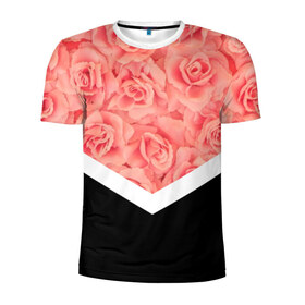 Мужская футболка 3D спортивная с принтом Розы (в цвете) в Тюмени, 100% полиэстер с улучшенными характеристиками | приталенный силуэт, круглая горловина, широкие плечи, сужается к линии бедра | flowers | абстракция | растения | розовы | розы | треугольник | цветы | черно белый