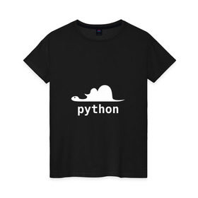 Женская футболка хлопок с принтом Питон - язык программирования в Тюмени, 100% хлопок | прямой крой, круглый вырез горловины, длина до линии бедер, слегка спущенное плечо | php | python | питон | программирование | слон