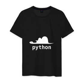 Мужская футболка хлопок с принтом Питон - язык программирования в Тюмени, 100% хлопок | прямой крой, круглый вырез горловины, длина до линии бедер, слегка спущенное плечо. | php | python | питон | программирование | слон