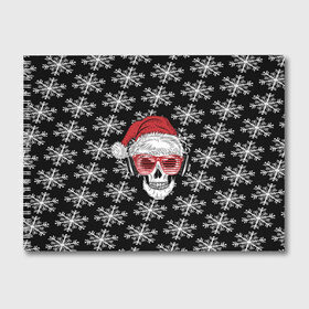 Альбом для рисования с принтом Santa Skull хипстер в Тюмени, 100% бумага
 | матовая бумага, плотность 200 мг. | Тематика изображения на принте: дед мороз | новогодний | паттерн | санта | снег | снежинки