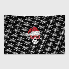 Флаг-баннер с принтом Santa Skull хипстер в Тюмени, 100% полиэстер | размер 67 х 109 см, плотность ткани — 95 г/м2; по краям флага есть четыре люверса для крепления | дед мороз | новогодний | паттерн | санта | снег | снежинки