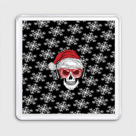 Магнит 55*55 с принтом Santa Skull хипстер в Тюмени, Пластик | Размер: 65*65 мм; Размер печати: 55*55 мм | Тематика изображения на принте: дед мороз | новогодний | паттерн | санта | снег | снежинки